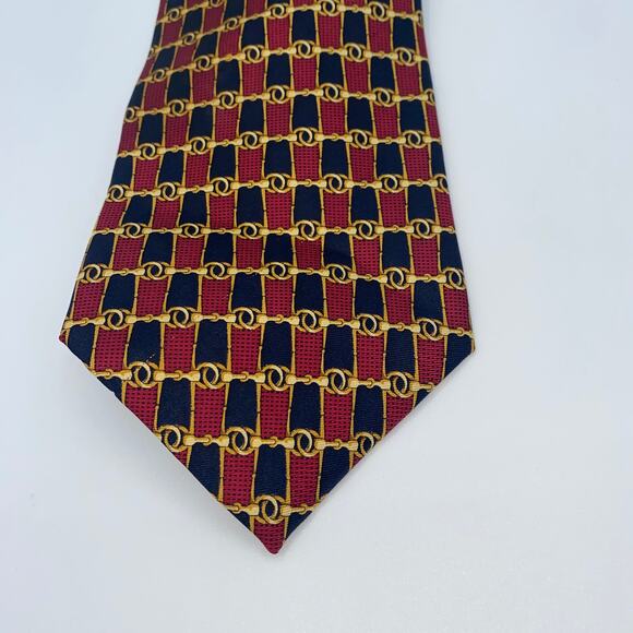 Stafford 100% Silk Red Blue Gold Chain Print Neck Tie Men's 67" Extra Long - Picture 2 of 5